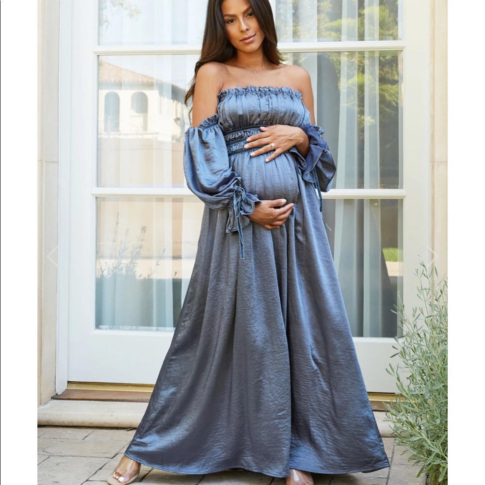Blue satin maxi dress